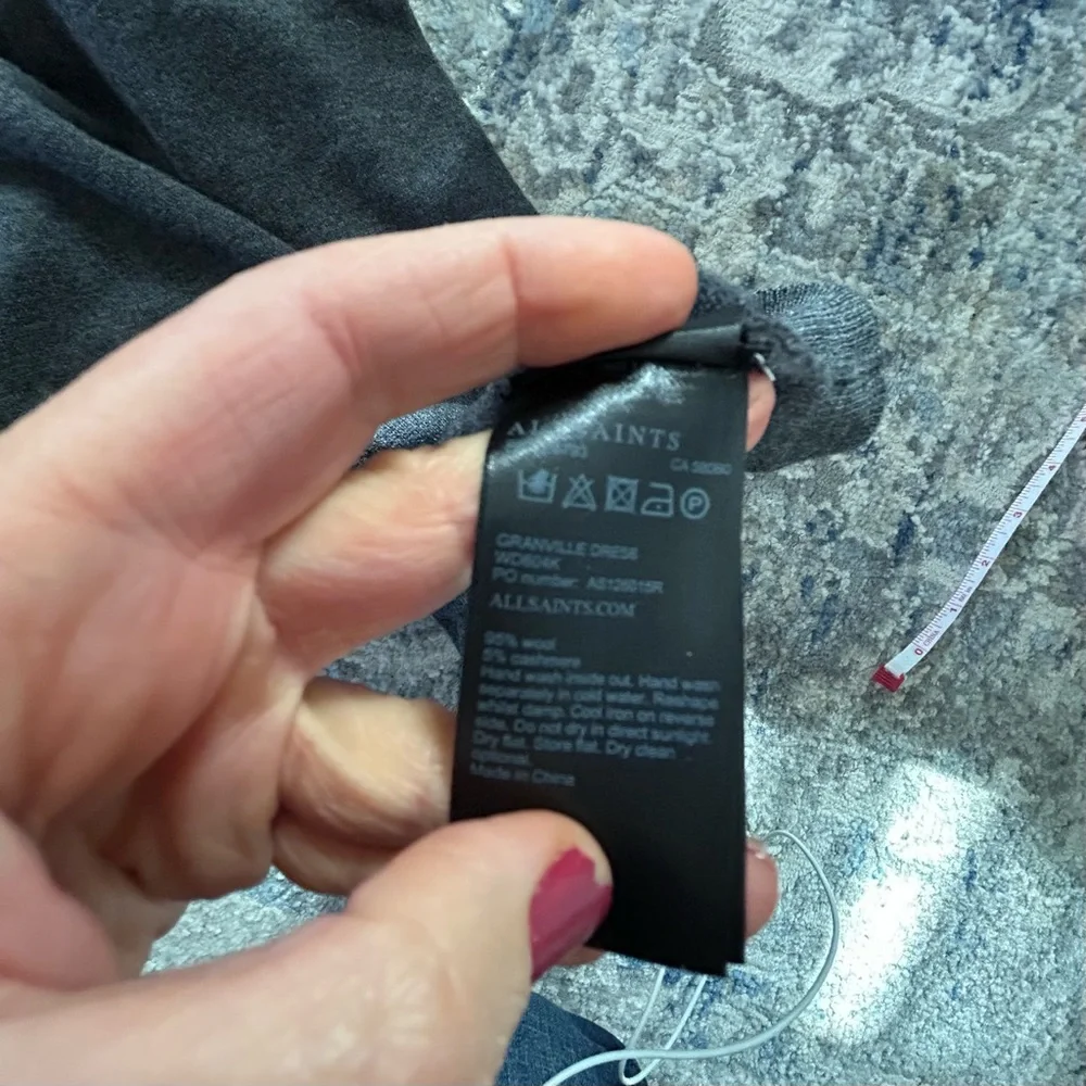 AllSaints Women's Small S Grey Gray Ruffle Neck Sweater Dress - Picture 8 of 9